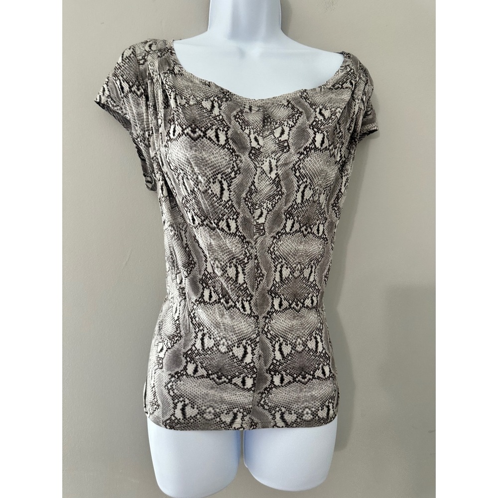 BCBGMAXAZRIA Snakeskin‎ Print Modal Blend Scoop Neck Short Sleeve Top XS